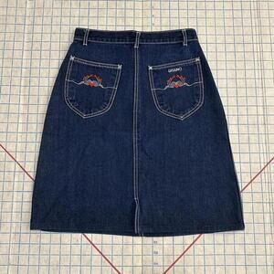 Jean Skirt Embroidered Heart Mid Rise Gitano Y2K Dark Wash 8 Contrast Denim